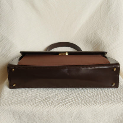 YSL Saint Laurent Vintage Brown Leather Boxy East West 2way Flap Bag