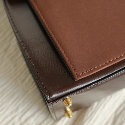 YSL Saint Laurent Vintage Brown Leather Boxy East West 2way Flap Bag