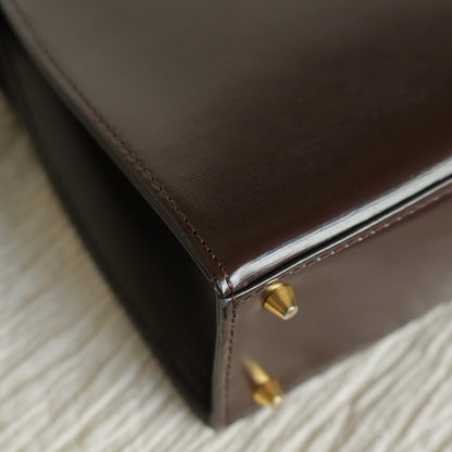 YSL Saint Laurent Vintage Brown Leather Boxy East West 2way Flap Bag