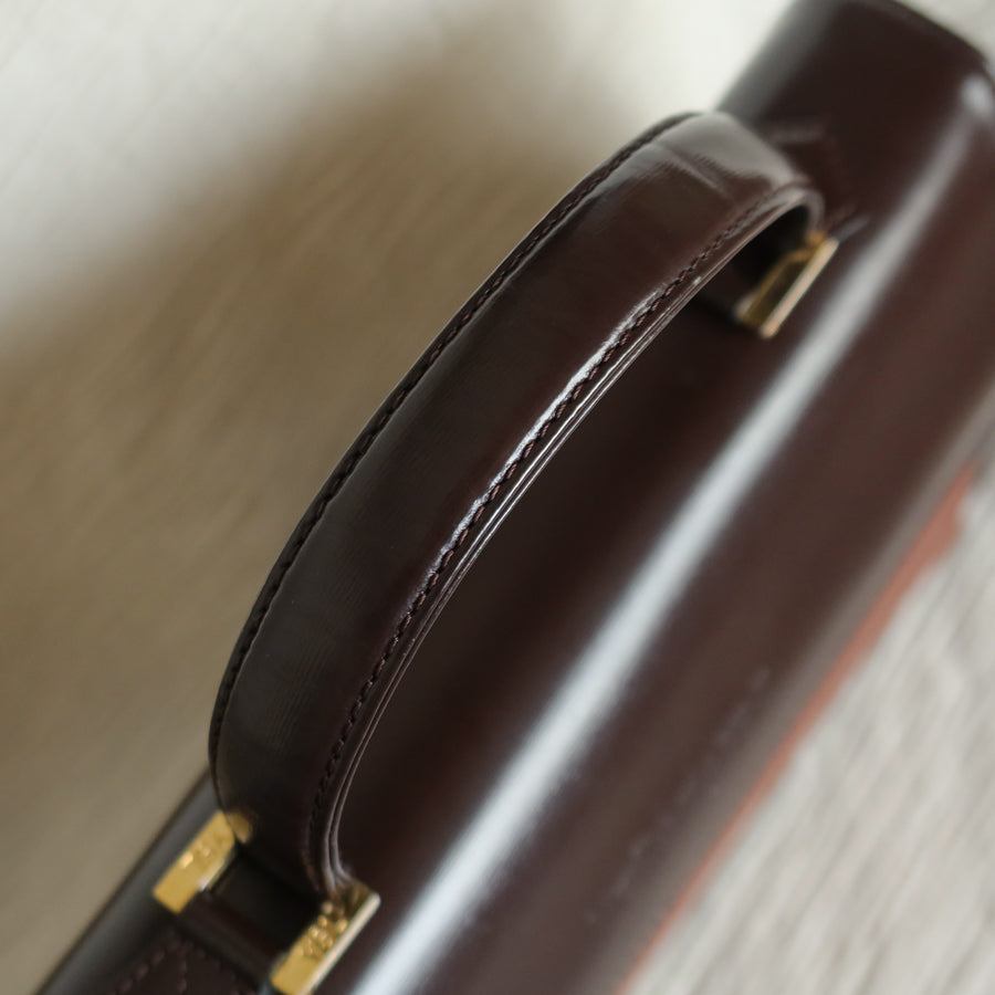 YSL Saint Laurent Vintage Brown Leather Boxy East West 2way Flap Bag