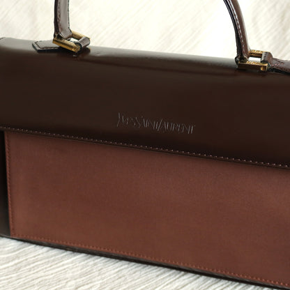 YSL Saint Laurent Vintage Brown Leather Boxy East West 2way Flap Bag