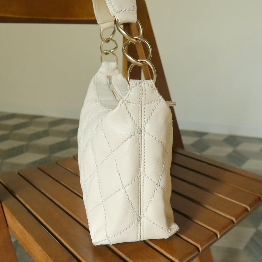 Chanel Vintage Cream Leather Wild Stitch CC mark chain-link Shoulder Bag