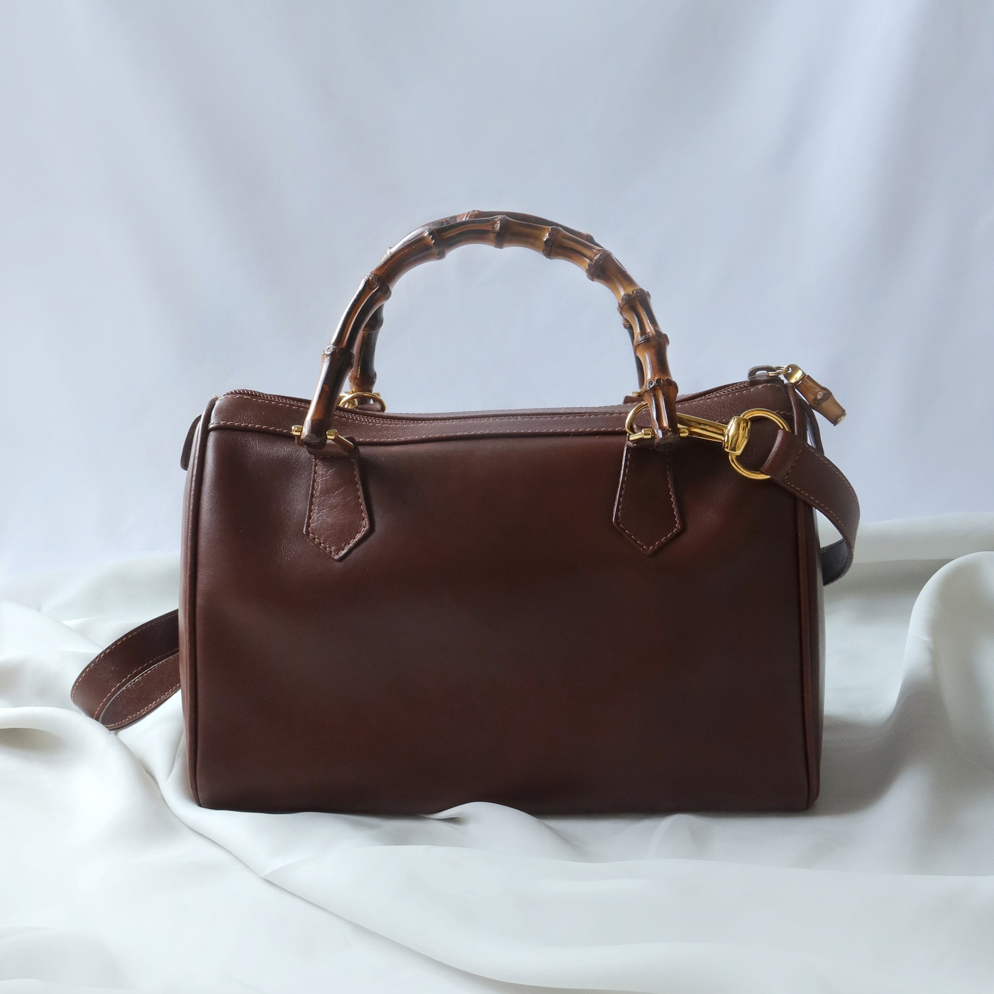 Gucci Vintage Brown Boston Bag with Bamboo Handles - The Tanpopo Room