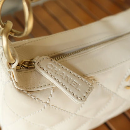 Chanel Vintage Cream Leather Wild Stitch CC mark chain-link Shoulder Bag
