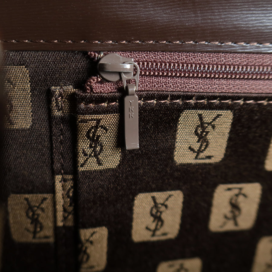 YSL Saint Laurent Vintage Brown Leather Boxy East West 2way Flap Bag