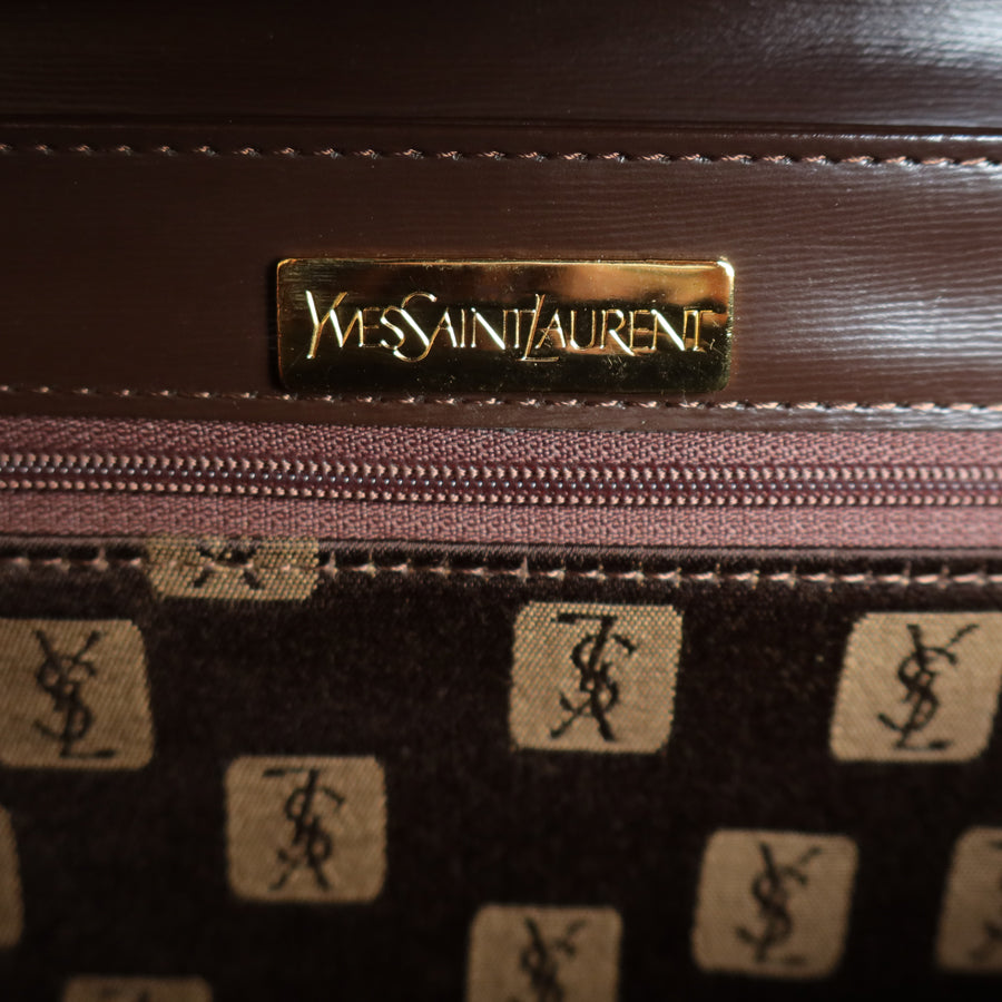 YSL Saint Laurent Vintage Brown Leather Boxy East West 2way Flap Bag