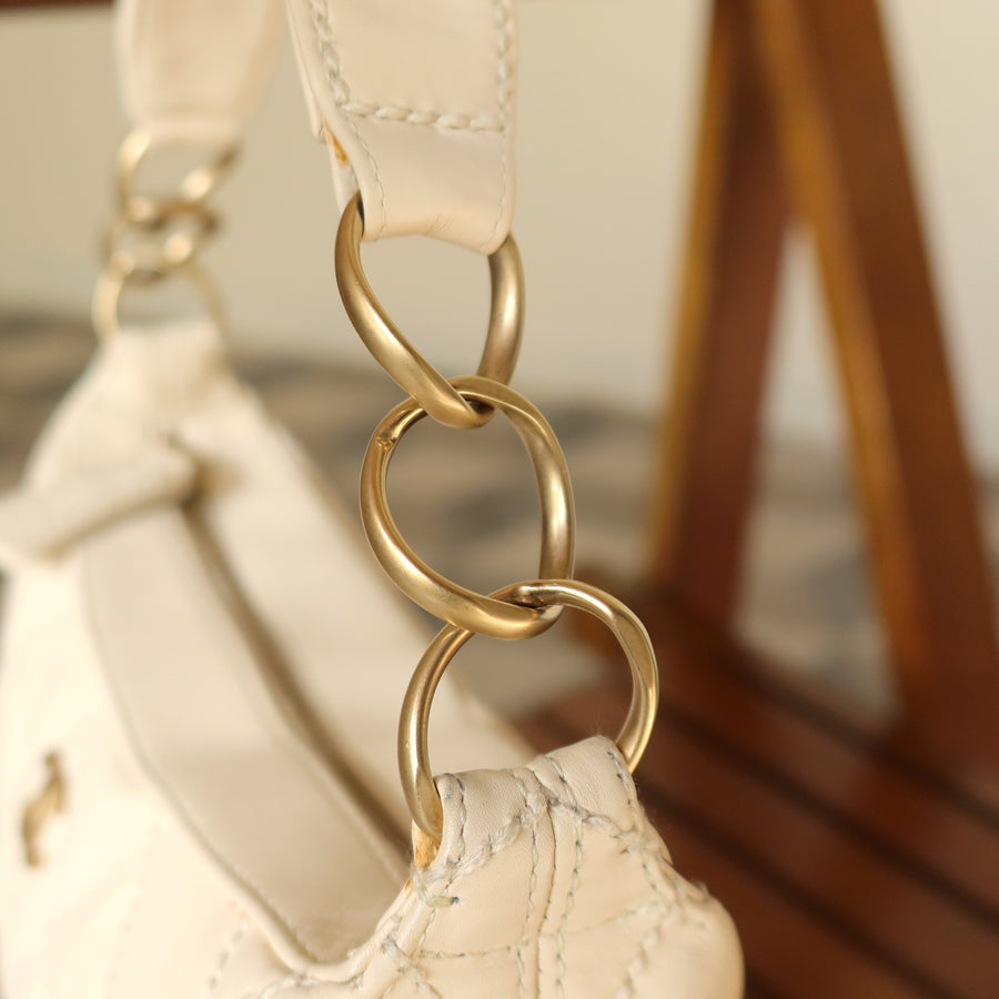 Chanel Vintage Cream Leather Wild Stitch CC mark chain-link Shoulder Bag