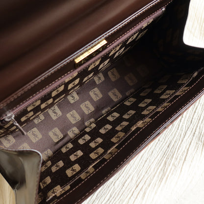YSL Saint Laurent Vintage Brown Leather Boxy East West 2way Flap Bag