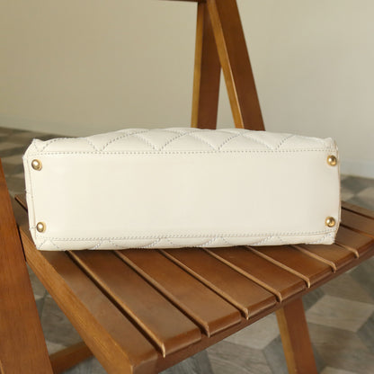 Chanel Vintage Cream Leather Wild Stitch CC mark chain-link Shoulder Bag