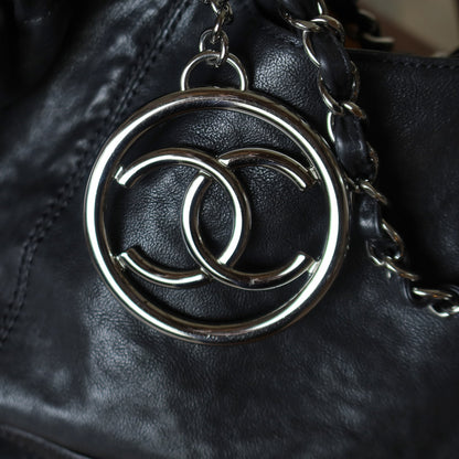 Chanel Vintage Diamond Stitching Coco charm Cabas Black Hobo Shoulder Bag