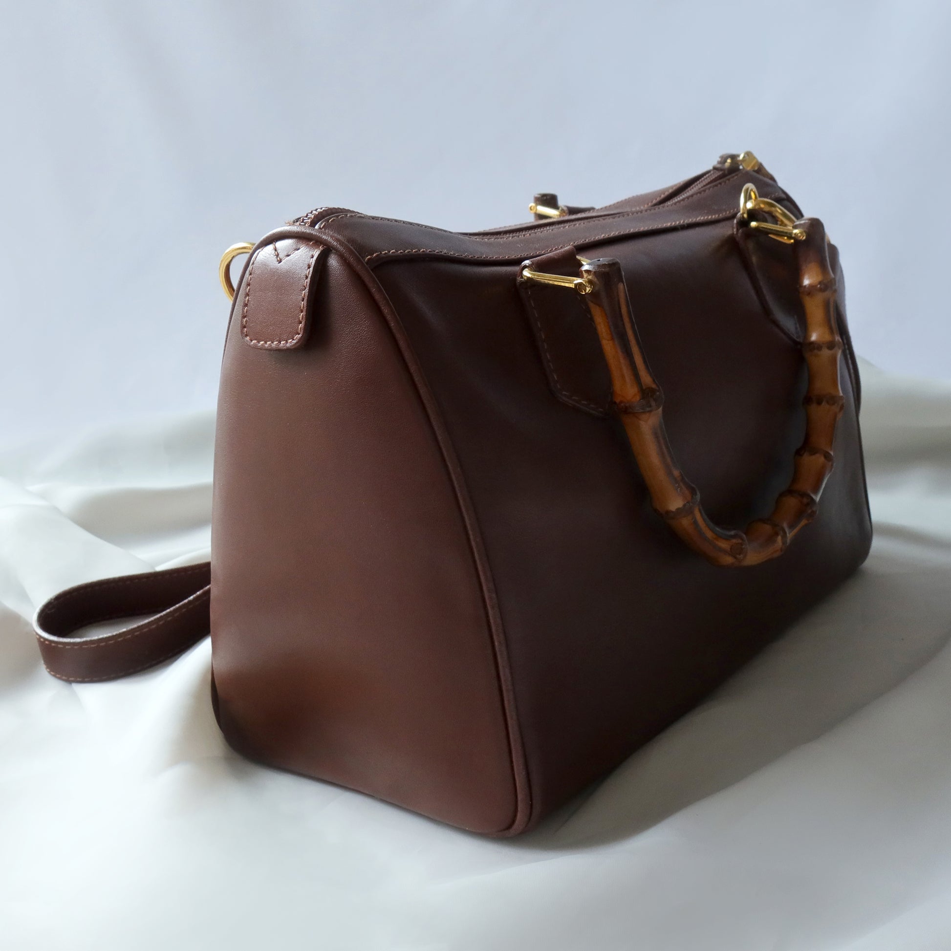 Gucci Vintage Brown Boston Bag with Bamboo Handles - The Tanpopo Room