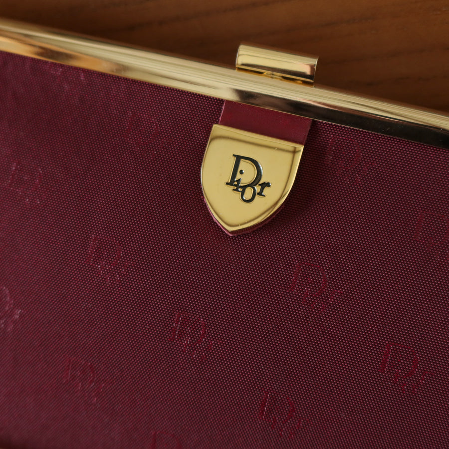 Christian Dior Vintage Dark Maroon Burgundy Monogram Kiss lock Clutch Bag
