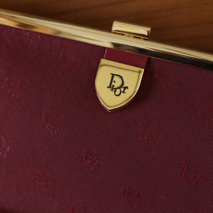 Christian Dior Vintage Dark Maroon Burgundy Monogram Kiss lock Clutch Bag