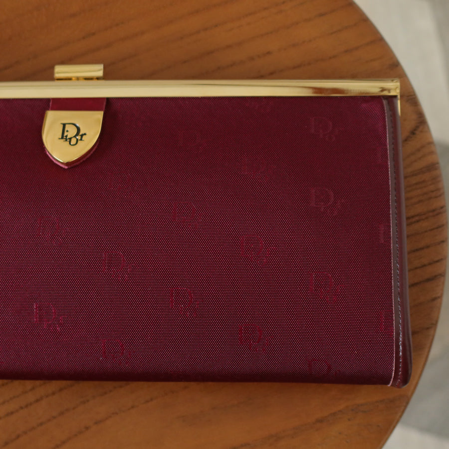 Christian Dior Vintage Dark Maroon Burgundy Monogram Kiss lock Clutch Bag
