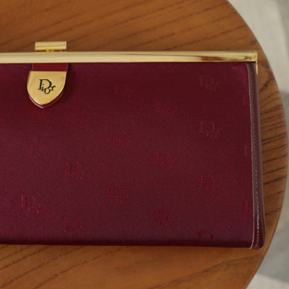 Christian Dior Vintage Dark Maroon Burgundy Monogram Kiss lock Clutch Bag