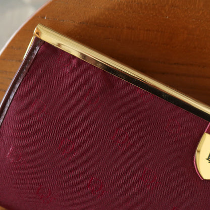 Christian Dior Vintage Dark Maroon Burgundy Monogram Kiss lock Clutch Bag