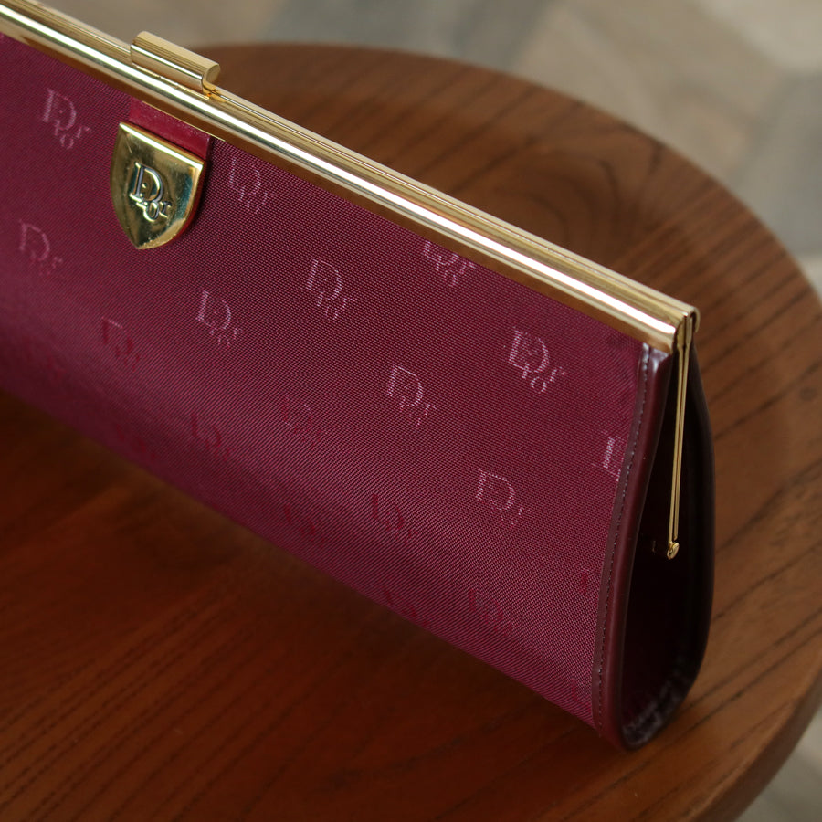 Christian Dior Vintage Dark Maroon Burgundy Monogram Kiss lock Clutch Bag
