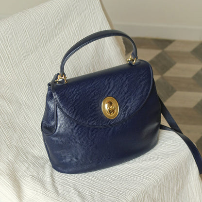 Christian Dior Vintage Dark Navy CD Gold oval medallion 2way Shoulder Flap Bag