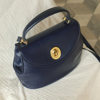 Christian Dior Vintage Dark Navy CD Gold oval medallion 2way Shoulder Flap Bag