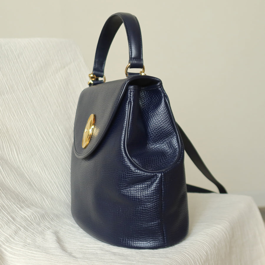 Christian Dior Vintage Dark Navy CD Gold oval medallion 2way Shoulder Flap Bag