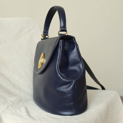 Christian Dior Vintage Dark Navy CD Gold oval medallion 2way Shoulder Flap Bag