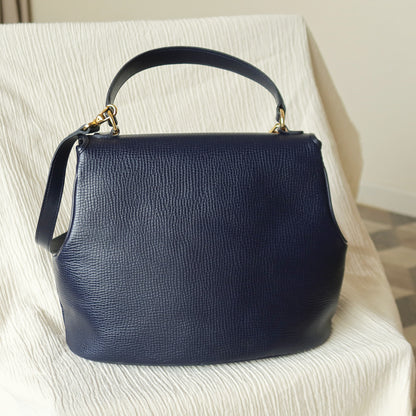 Christian Dior Vintage Dark Navy CD Gold oval medallion 2way Shoulder Flap Bag