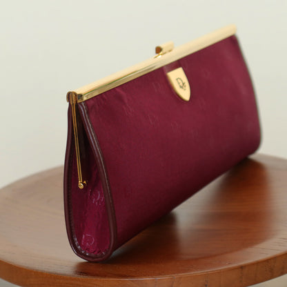 Christian Dior Vintage Dark Maroon Burgundy Monogram Kiss lock Clutch Bag