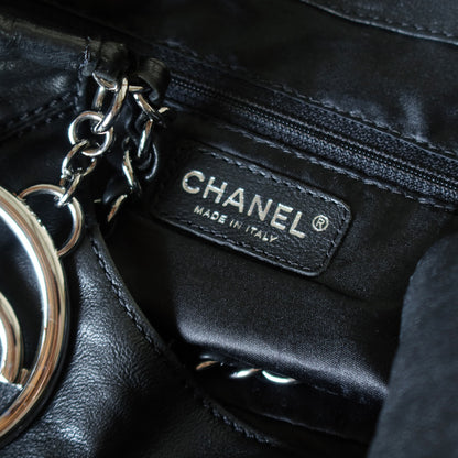 Chanel Vintage Diamond Stitching Coco charm Cabas Black Hobo Shoulder Bag