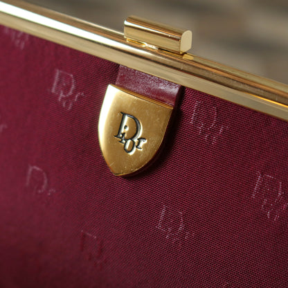 Christian Dior Vintage Dark Maroon Burgundy Monogram Kiss lock Clutch Bag