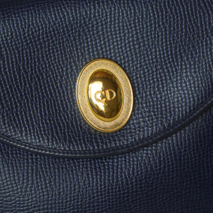 Christian Dior Vintage Dark Navy CD Gold oval medallion 2way Shoulder Flap Bag