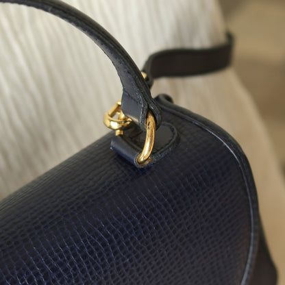 Christian Dior Vintage Dark Navy CD Gold oval medallion 2way Shoulder Flap Bag