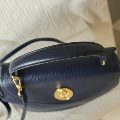 Christian Dior Vintage Dark Navy CD Gold oval medallion 2way Shoulder Flap Bag