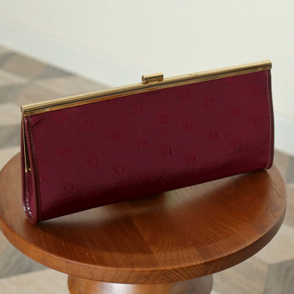 Christian Dior Vintage Dark Maroon Burgundy Monogram Kiss lock Clutch Bag
