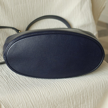 Christian Dior Vintage Dark Navy CD Gold oval medallion 2way Shoulder Flap Bag