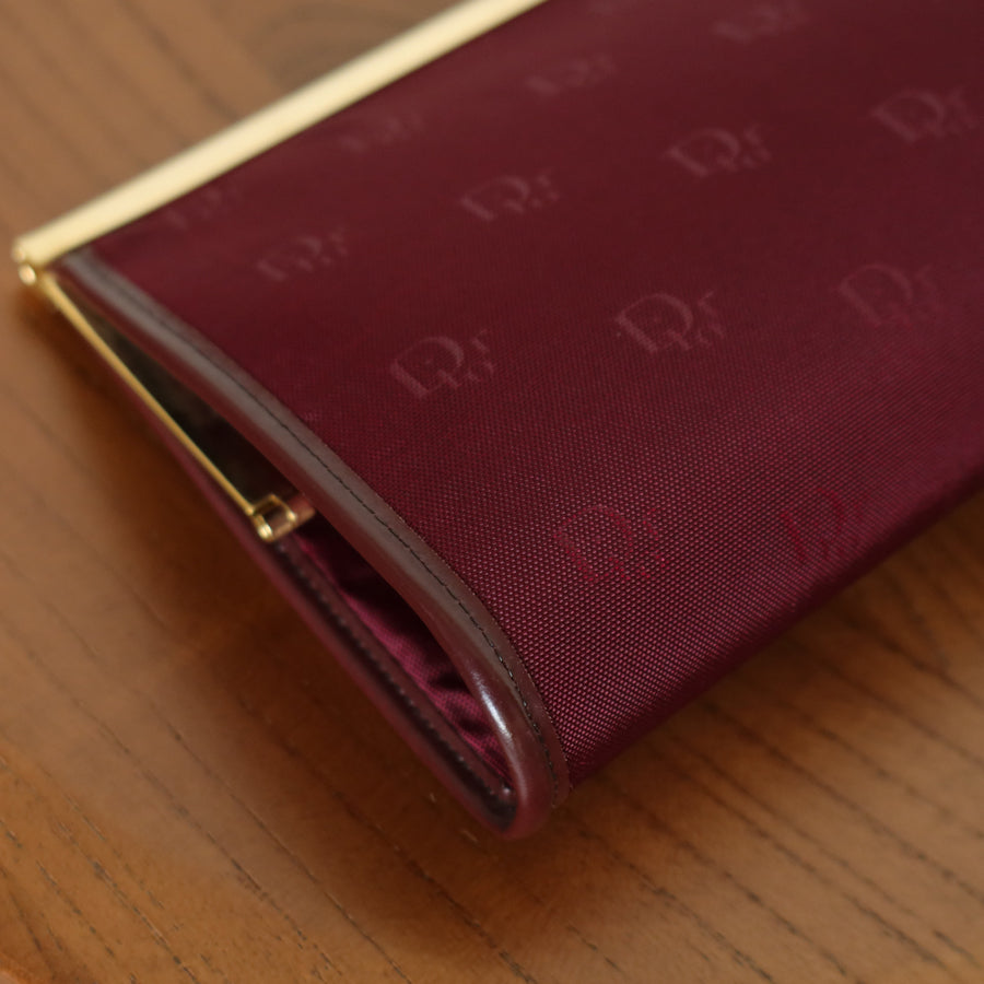 Christian Dior Vintage Dark Maroon Burgundy Monogram Kiss lock Clutch Bag