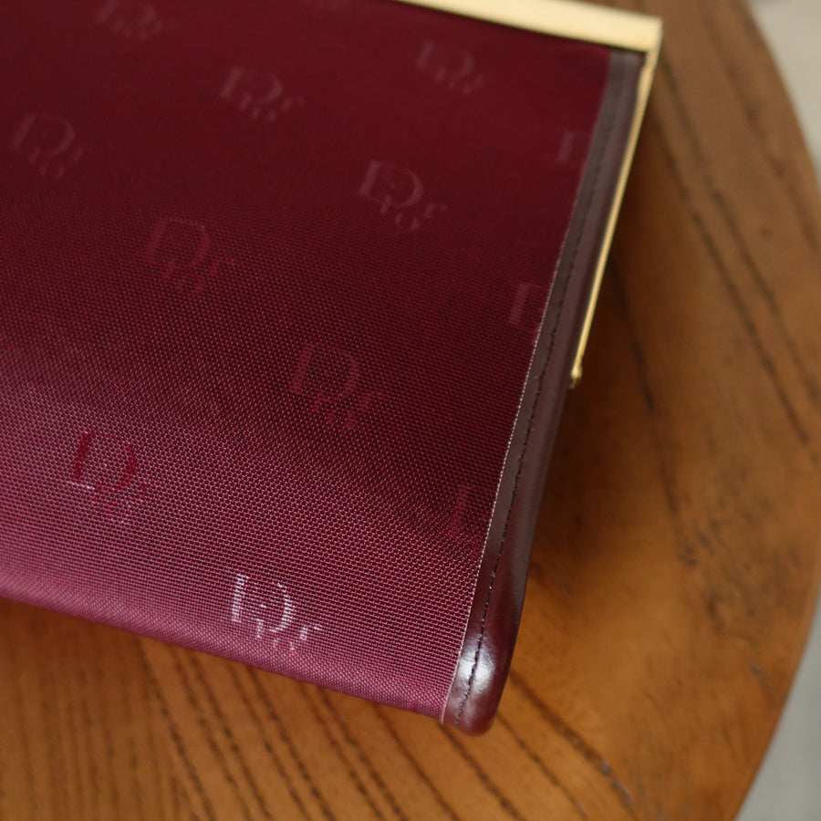 Christian Dior Vintage Dark Maroon Burgundy Monogram Kiss lock Clutch Bag