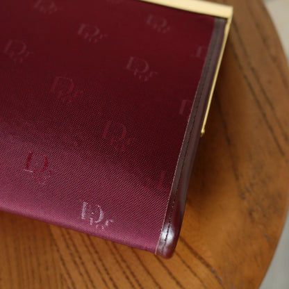 Christian Dior Vintage Dark Maroon Burgundy Monogram Kiss lock Clutch Bag