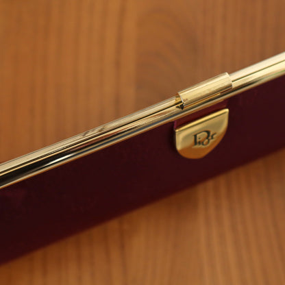 Christian Dior Vintage Dark Maroon Burgundy Monogram Kiss lock Clutch Bag