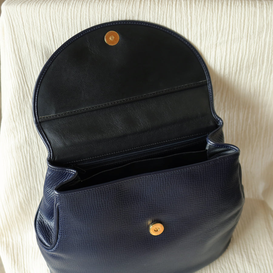 Christian Dior Vintage Dark Navy CD Gold oval medallion 2way Shoulder Flap Bag