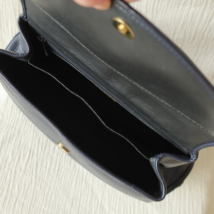 Christian Dior Vintage Dark Navy CD Gold oval medallion 2way Shoulder Flap Bag