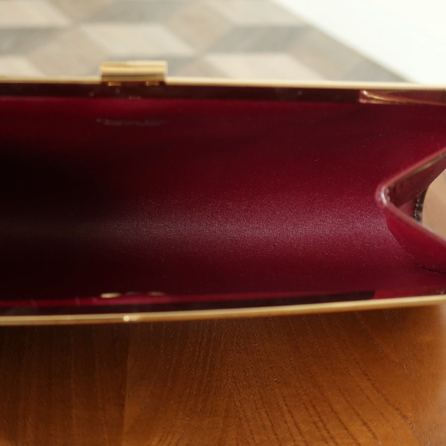 Christian Dior Vintage Dark Maroon Burgundy Monogram Kiss lock Clutch Bag