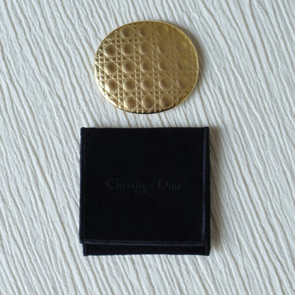 Rare Christian Dior Vintage Metallic Gold Cannage Motif Beauty Mirror M