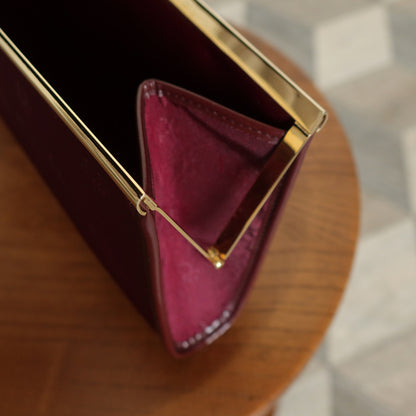 Christian Dior Vintage Dark Maroon Burgundy Monogram Kiss lock Clutch Bag