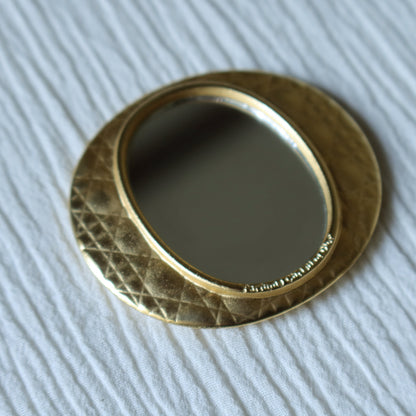 Rare Christian Dior Vintage Metallic Gold Cannage Motif Beauty Mirror M