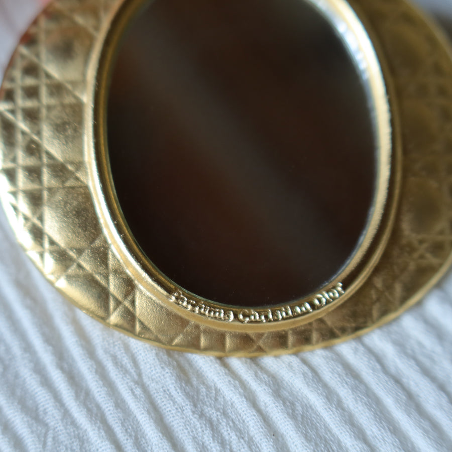 Rare Christian Dior Vintage Metallic Gold Cannage Motif Beauty Mirror M