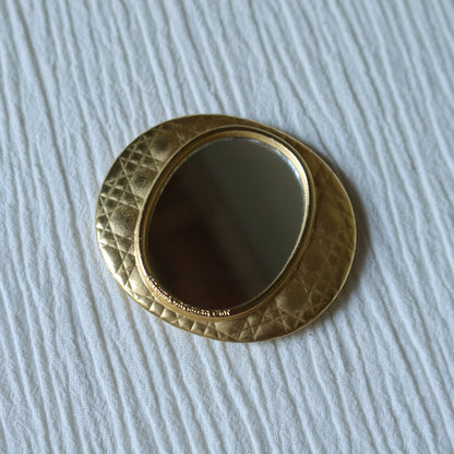 Rare Christian Dior Vintage Metallic Gold Cannage Motif Beauty Mirror M