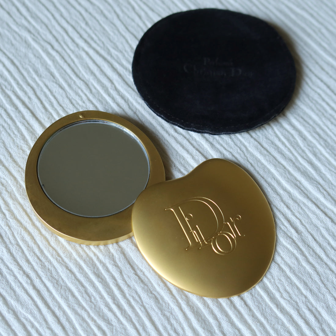 Rare Christian Dior Vintage Metallic Gold Heart Shape Sliding Pocket Mirror M