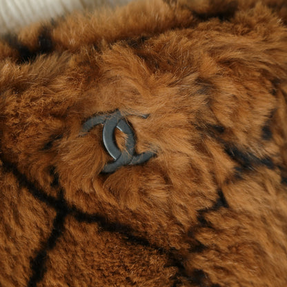 Rare Vintage Chanel Dark Brown Fur Quilted Prints Black Coco mark Shoulder Tote Bag