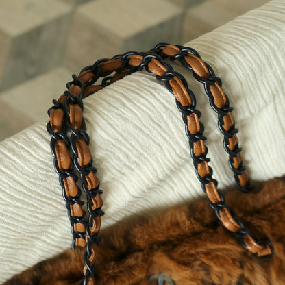 Rare Vintage Chanel Dark Brown Fur Quilted Prints Black Coco mark Shoulder Tote Bag