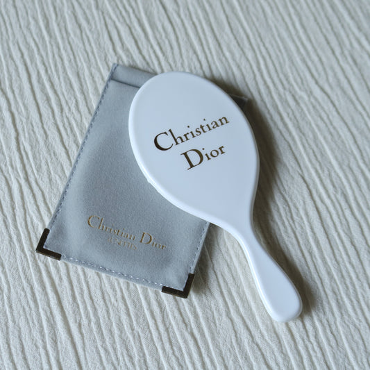 Rare Christian Dior Vintage White Small Handheld Beauty Mirror with Pocket
